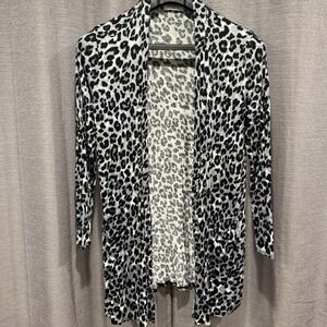 Zenana Womens XL Gray Leopard Print Open Front Duster Rayon Lightweight Cardigan